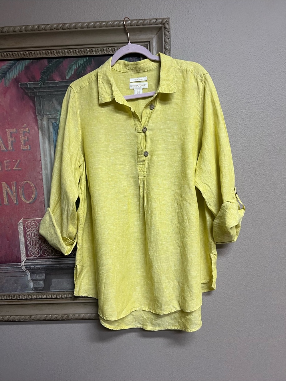 Cynthia Rowley Yellow Linen-Blend Button Placket Tunic